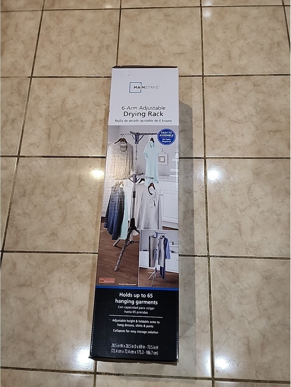 6Arm Adustable Gray Flannel Drying Rack Mainstays 28.5"W×28.5"D×69"-73.5H